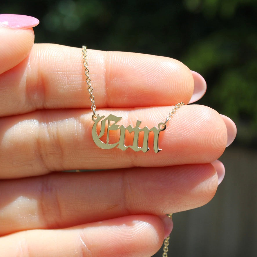 Custom 14K Nameplate Necklace - Old English