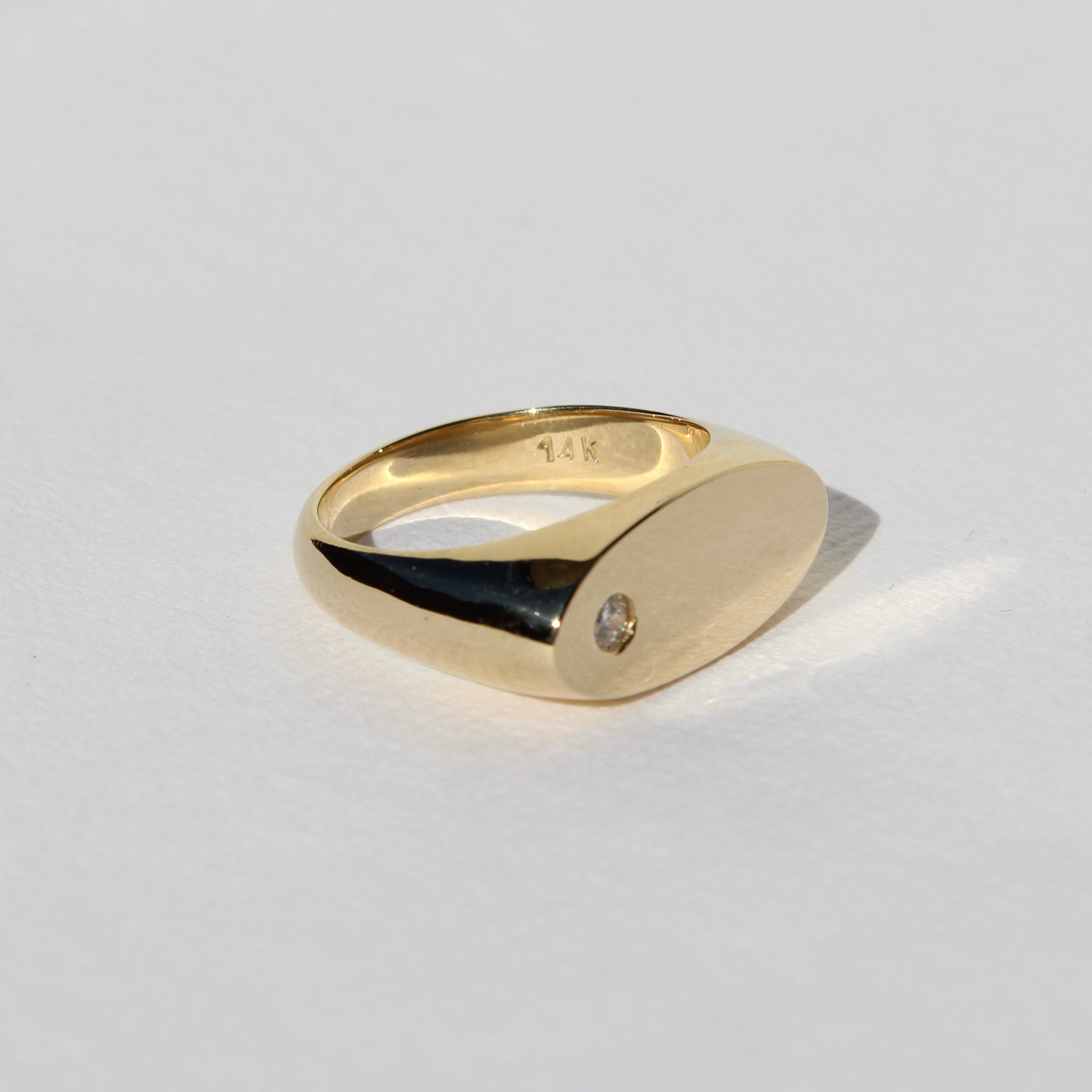 Diamond Horizontal Oval Signet Ring Solid 14K